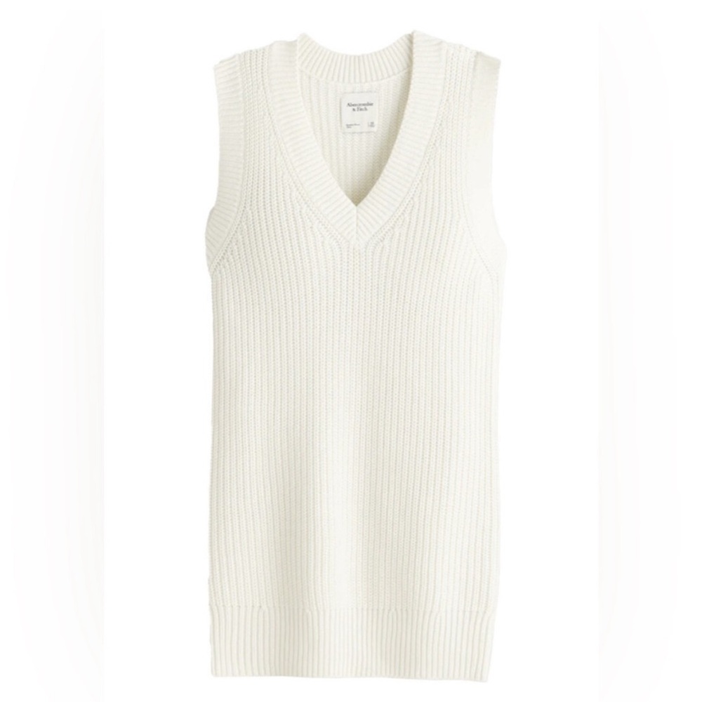 Abercrombie & Fitch White Knit Sweater Vest Dress Size XL Sleeveless Vneck XL